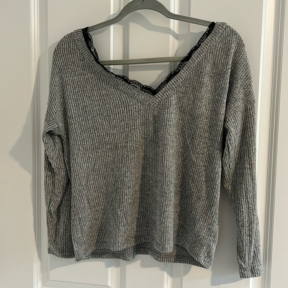 Grey lace lined sweater